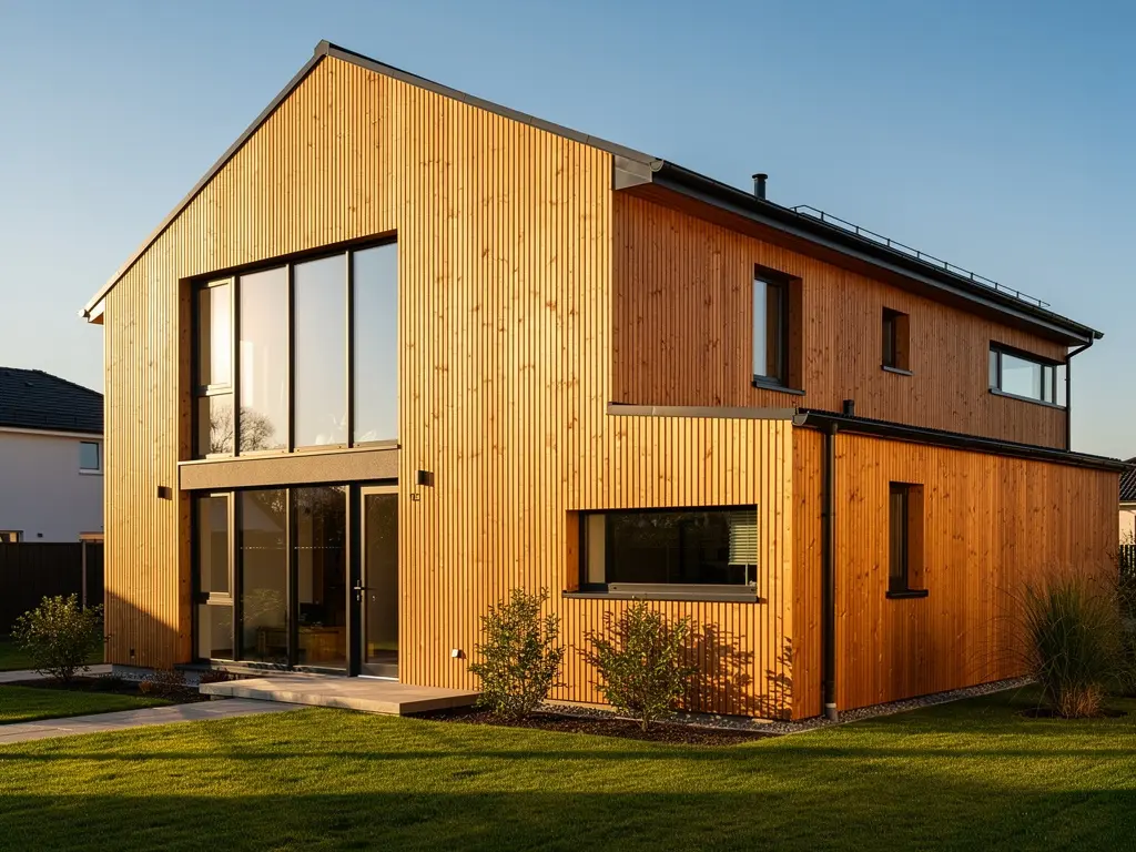 Pavillon revêtu d'un bardage bois vertical posé sur ossature ventilée
